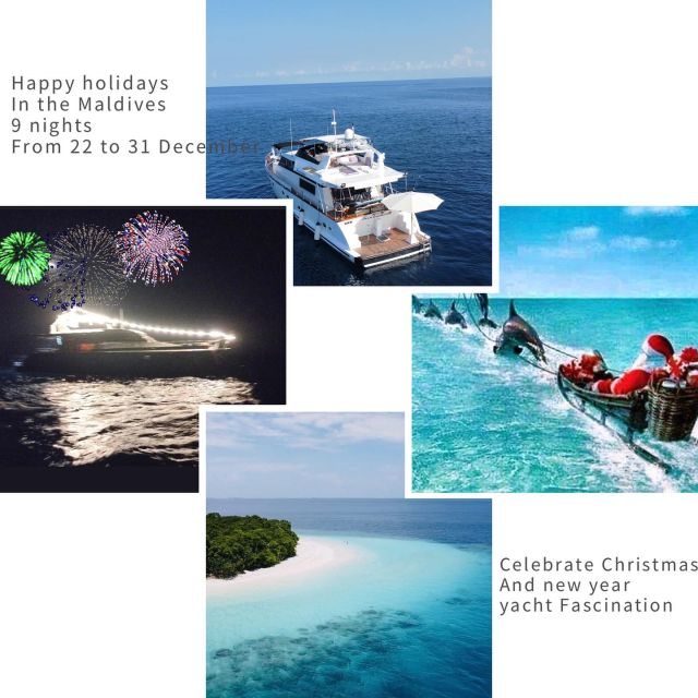 Christmas and New year in the Maldives 🇲🇻 

Private yacht Fascination will drift you away to the 1200 islands in the sun …
Away from the cold winter and snow 

Come out to the sun, have your happy holidays this year on Fascination: Christmas lunch on a desert island 🏝️ 
Opening up your presents in paradise !!
New year celebrations , special dinner in front of the fireworks display !!
Program 
-Airport welcome 
-Full board meal plan 
-Bottle water, tea & coffee 
-Christmas lunch on a desert island 
-New year dinner with special desert cake
-bottle of Prosecco offered 
-Fireworks show 
-snorkeling every day 
-sandbanks and desert islands 
-excursions to local islands 
-Dolphins search 
-Nurse shark 
-Special experience with whale sharks 
-Mantas 
-Paddle board and kayak 
And so much more 

Extra 
Drinks and alcohol 
Tips for crew 10% sc
Don’t wait no long ‼️ last dates available from 22 December to 01 January 

Get your family together this year on Fascination Maldives 🇲🇻 

Book now ‼️
info@fascinationmaldives.com

www.fascinationmaldives.com

#chritmastime #chritmaspackages #noelausoleil #noelausoleil☀️🎄🎅 #newyearpackages #newyearinthesunshine #christmasinmaldives #newyearinmaldives #islandchrstmas #yachtcharter #newyear #newyearparty #christmaspartyideas #maldivesonayacht #yachtlife #maldivesislands #maldives🇲🇻