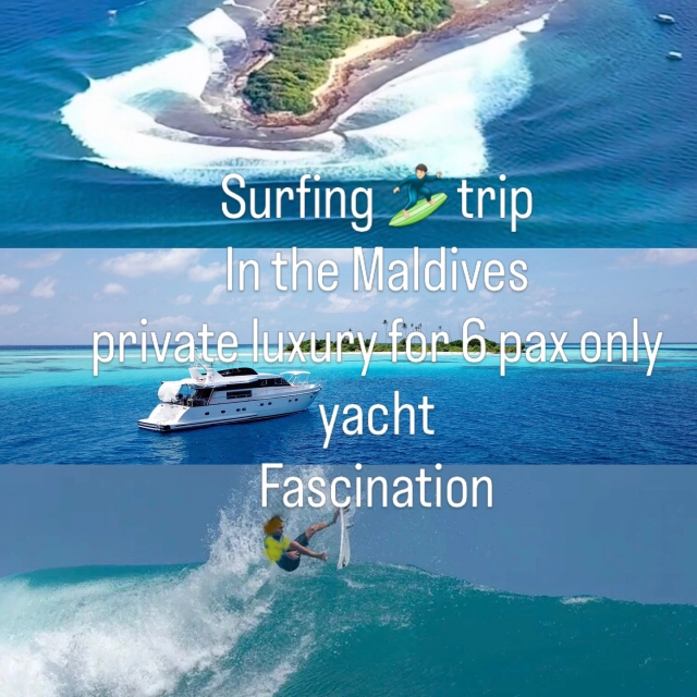 Surfing 🏄🏻‍♂️ trip in the Maldives 🇲🇻 
Still some dates available in June / August / September / October 2026 

Luxury at a reasonable price for families or small private groups up to 6 pax in 3 double sharing cabins with bathrooms and aircon, beautiful rose wood furniture, lots of relaxing area ! 
20 meter Falcon brand yacht 🛥️ 

Why do guests keep coming back to Fascination maldives more than 5 times !! Because we give the best service, we tailor made your trip to your desires, no crowds and secret surf spots !!

Email us for more info ℹ️ and question
info@fascinationmaldives.com

☎️ WhatsApp: +33609870931 

#surf #surfing #surfvacation #surftrip #surfholidays