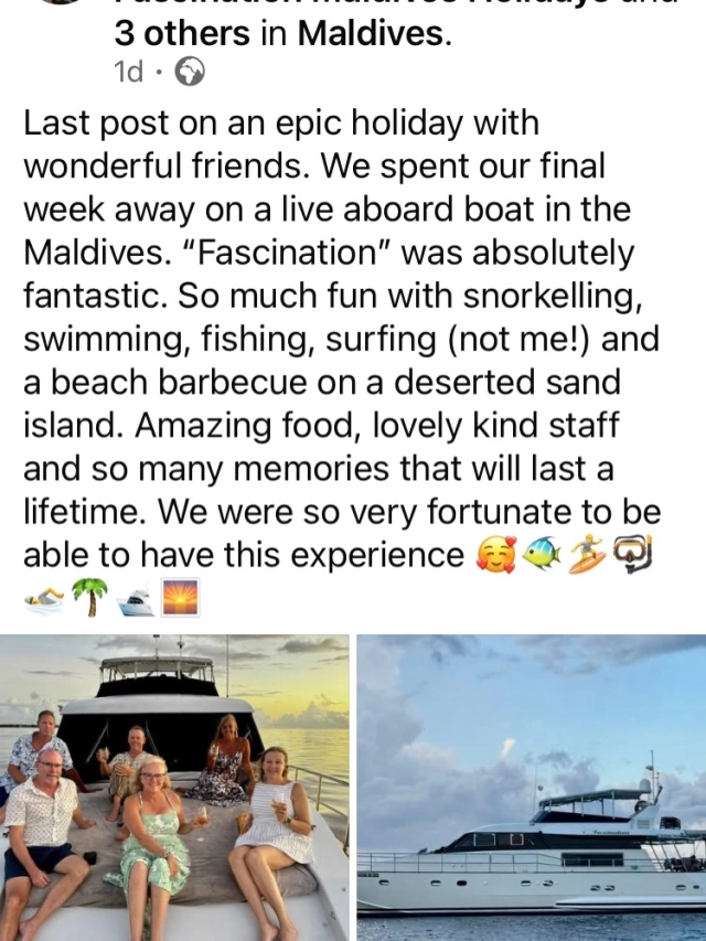 This why you need to book a trip on yacht Fascination, the guests talk better about us and their experience !!
Thank you for coming 

www.fascinationmaldives.com 

ℹ️ 📧 info@fascinationmaldives.com 

#maldives #surftrip #fishingtravel #maldivesislands #maldivestrip